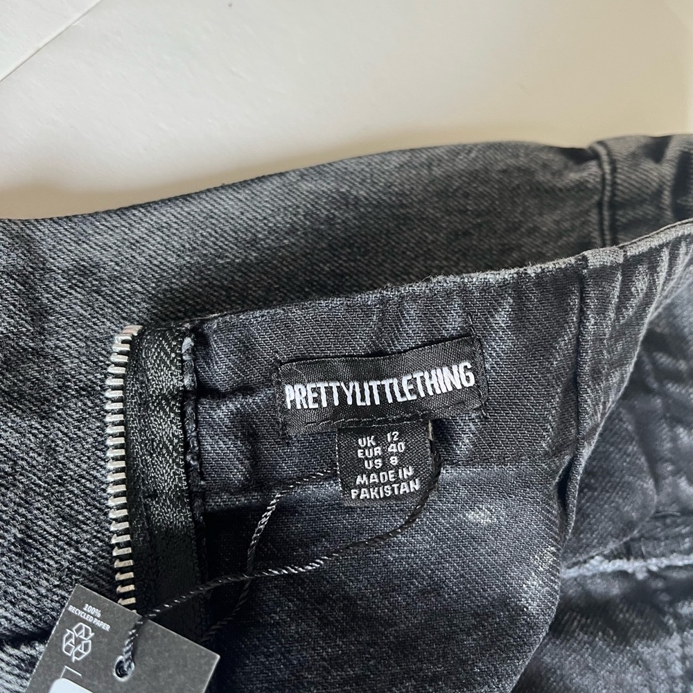 PrettyLittleThing Asymmetric Washed Black Denim Mini Dress Size 8 - Picture 3 of 11